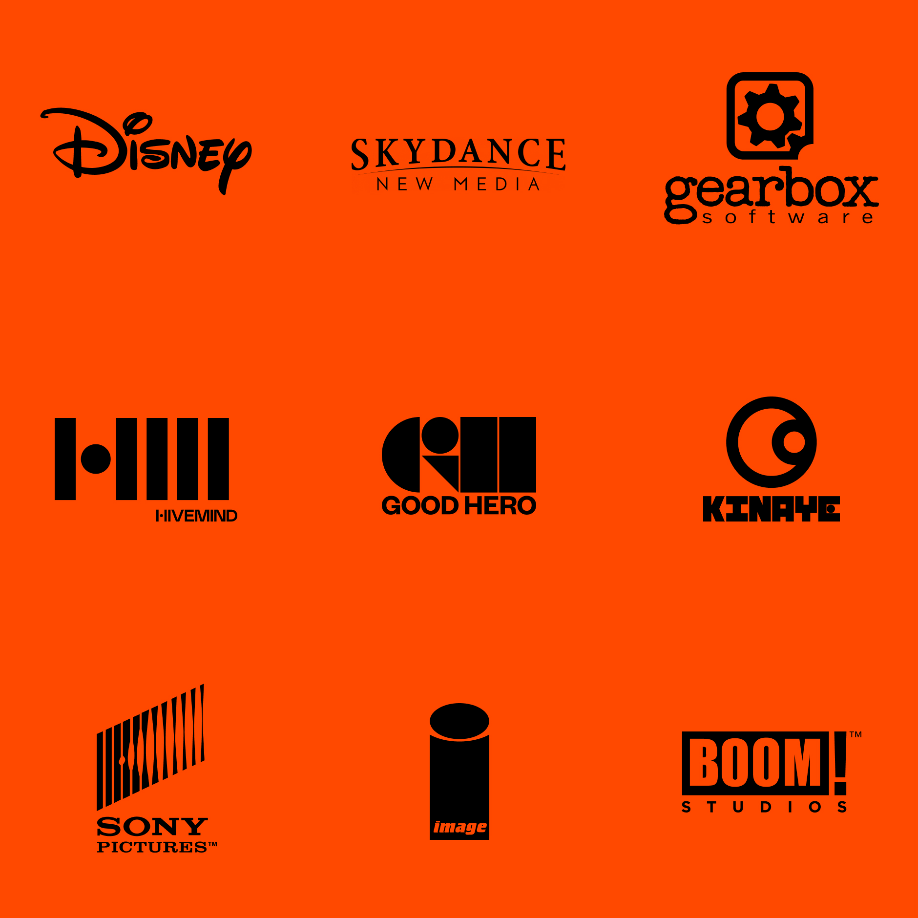 A grid of client logos including Disney