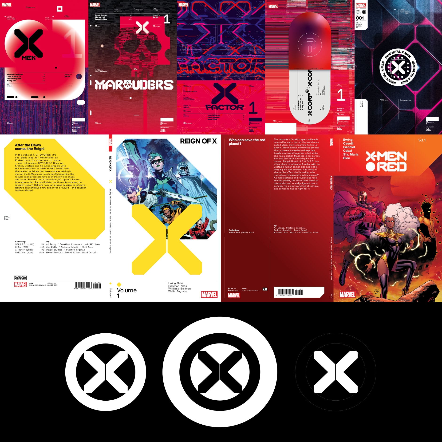 X-Men comics logos and covers